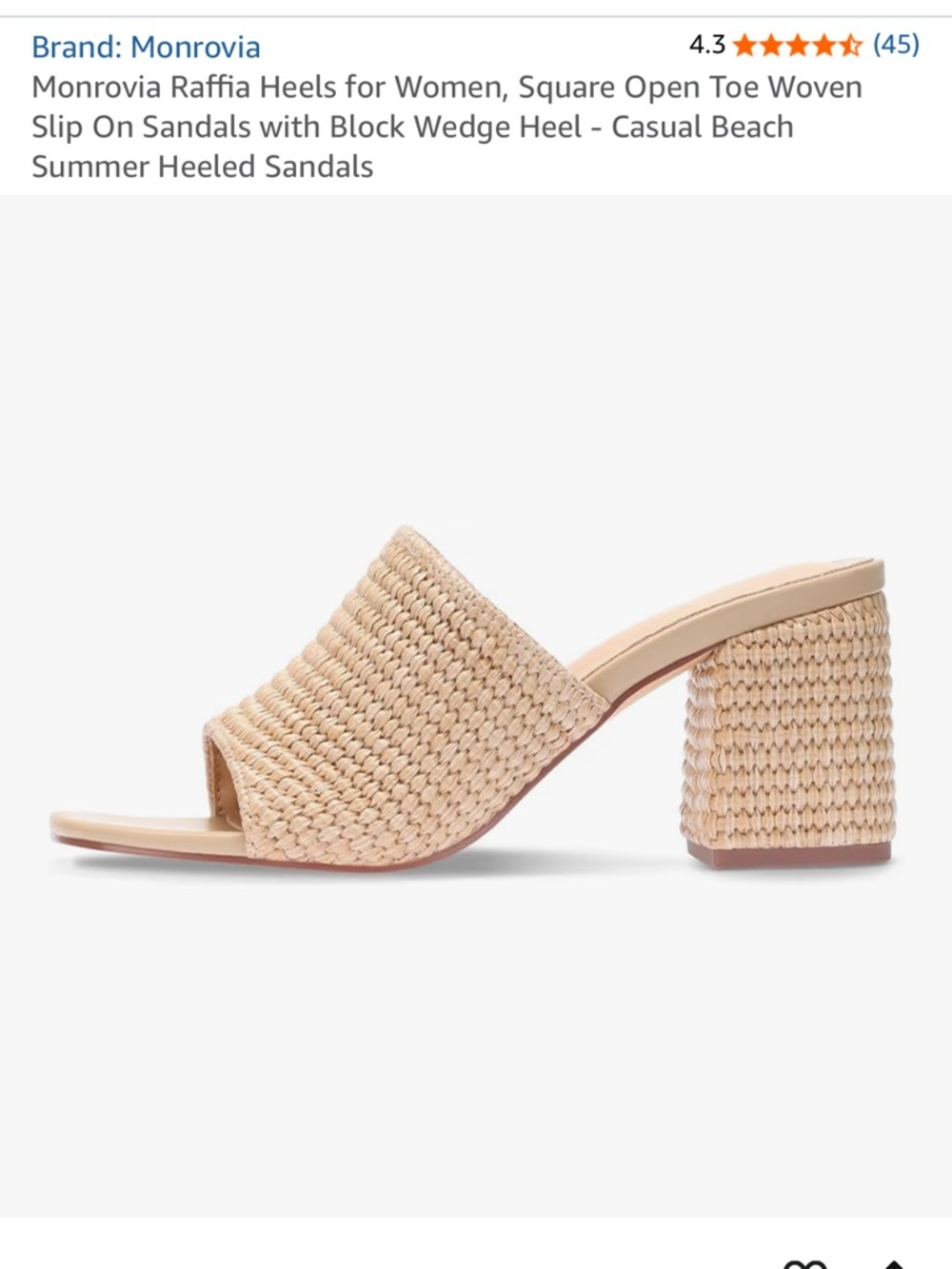 Cream Raffia Woven Block Heel Slide